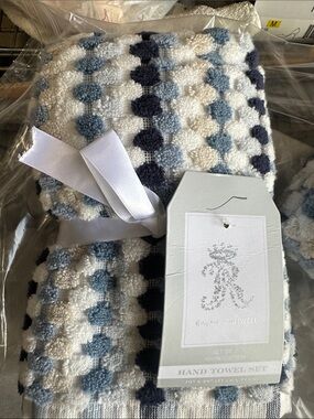 Rachel Ashwell Blue & Cream Polka Dot Cotton Hand Towel Set